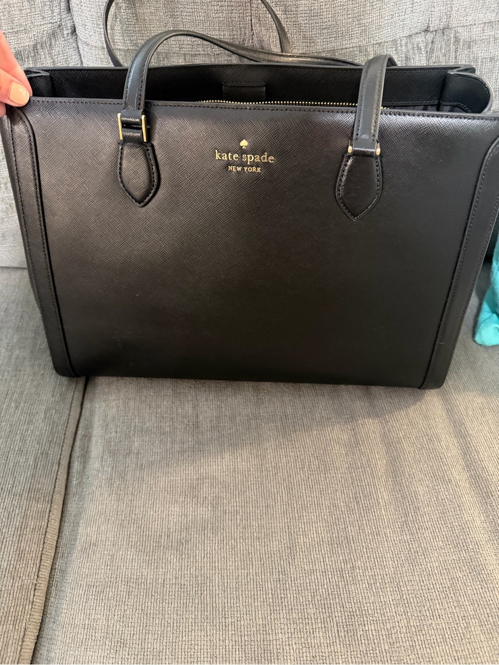 kate spade Black Saffiano Leather Laptop Tote with Gold Logo